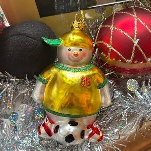 Festive Snowman Soccer Ornament